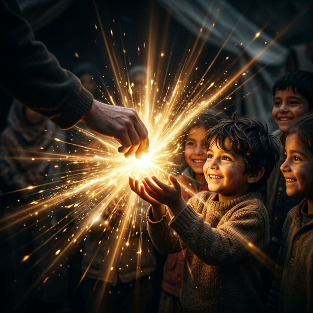 Children receiving meals with joy